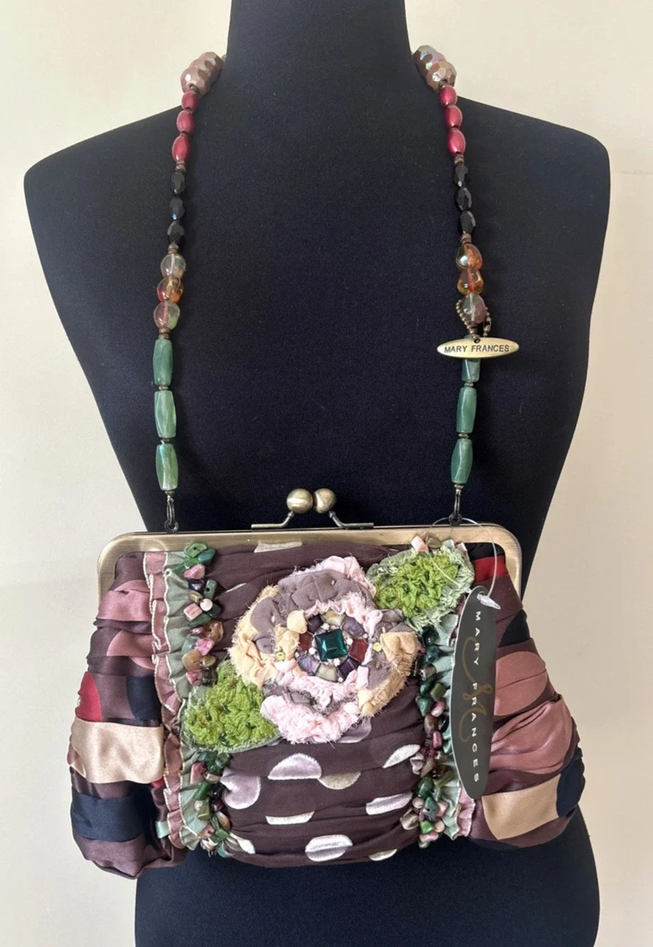 NWT Mary Frances Polka Dot Embellished Semi Precious Stone Purse Clutch Bag